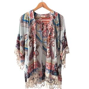 Umgee paisley print fringe kimono cardigan M/L